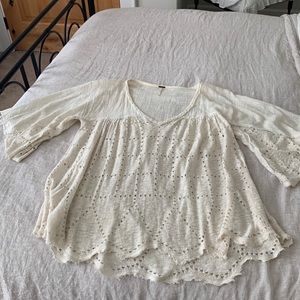 Free People summer lovin’ linen blend distressed blouse babydoll tunic top Large